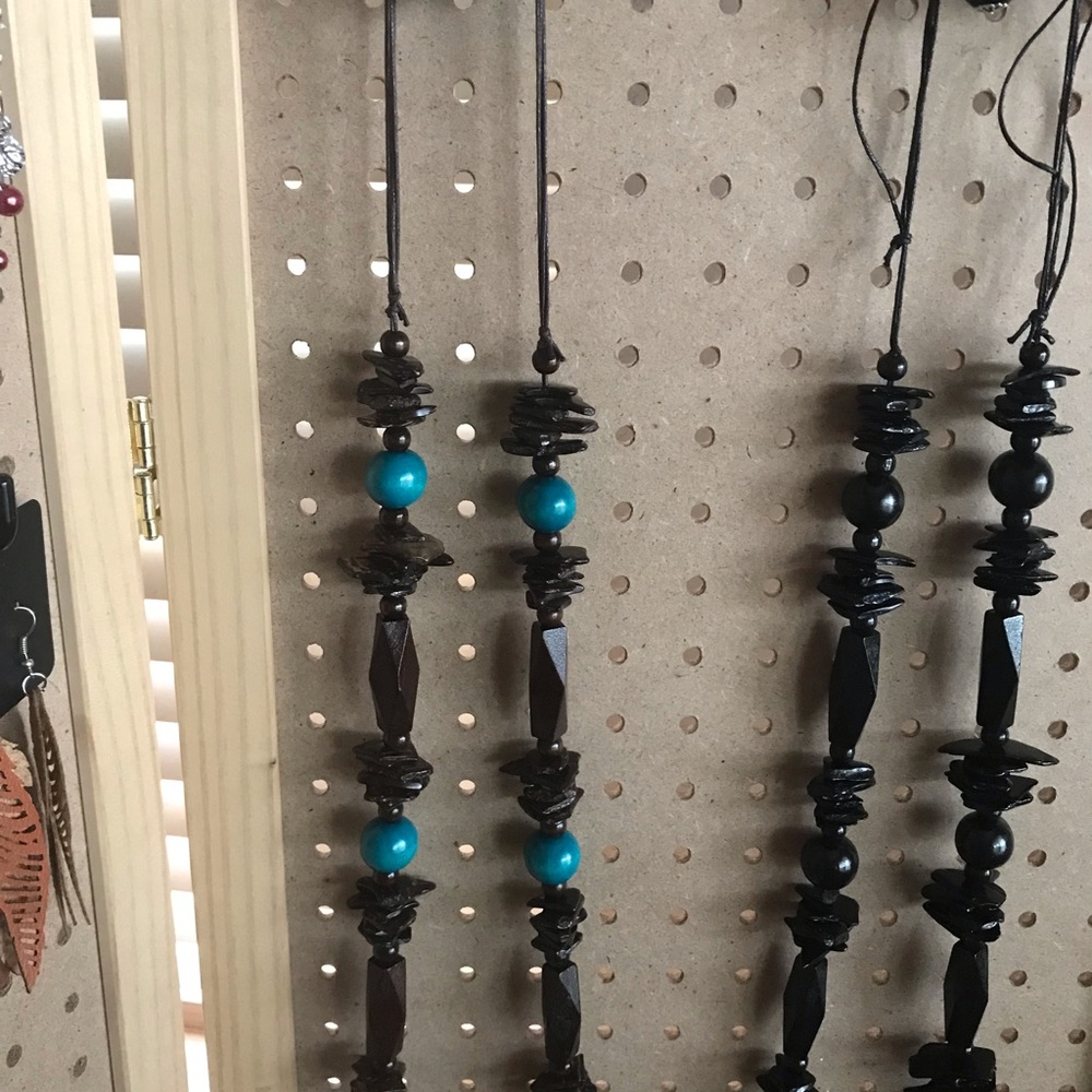 Dark chocolate wood with green beads necklace